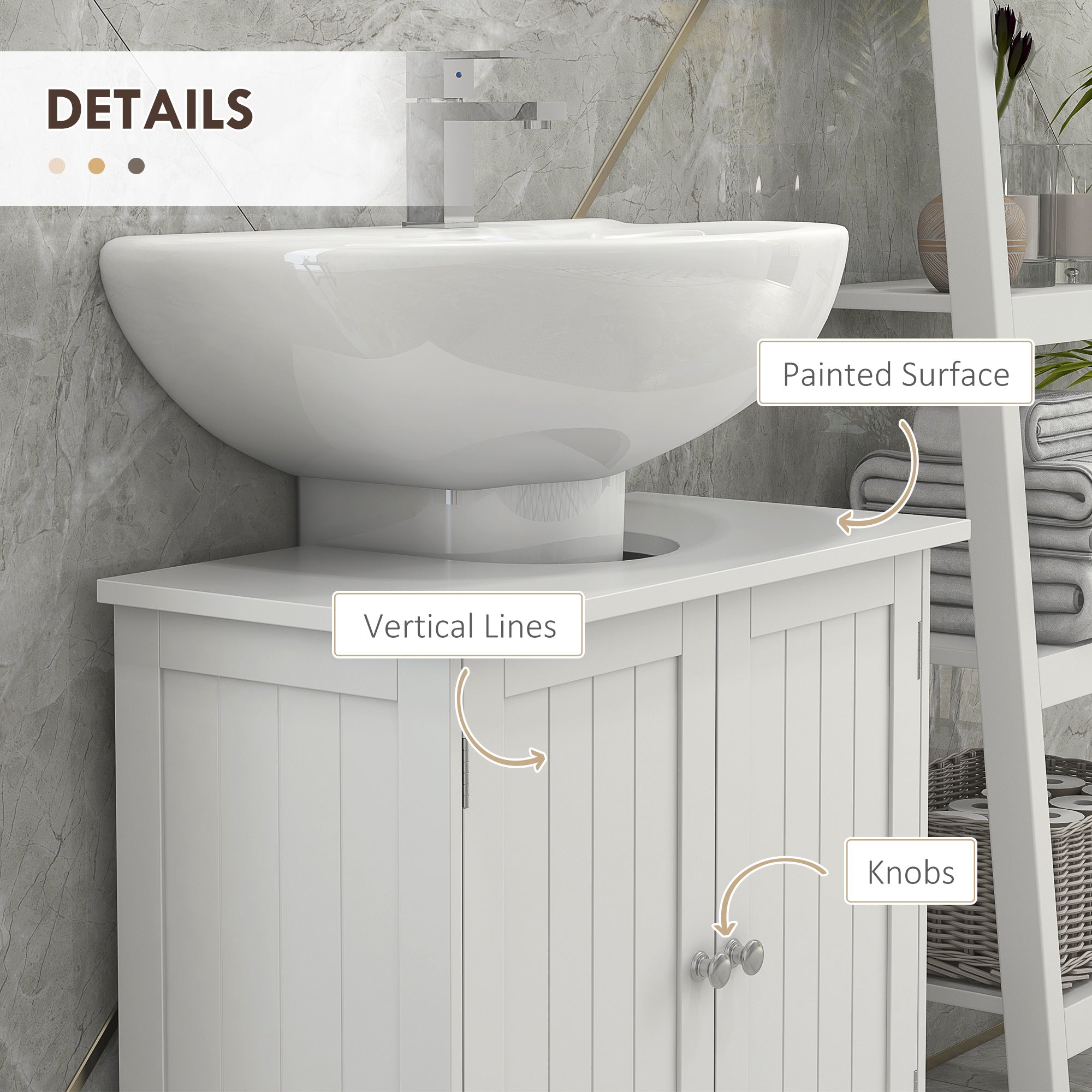 Under Sink Bathroom Cabinet, Pedestal Sink Storage Cabinet with 2 Doors, Shelf and U-Shape, White