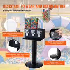 Gumball Machine With Stand Vending Coin Bank Vintage Candy Dispenser Black
