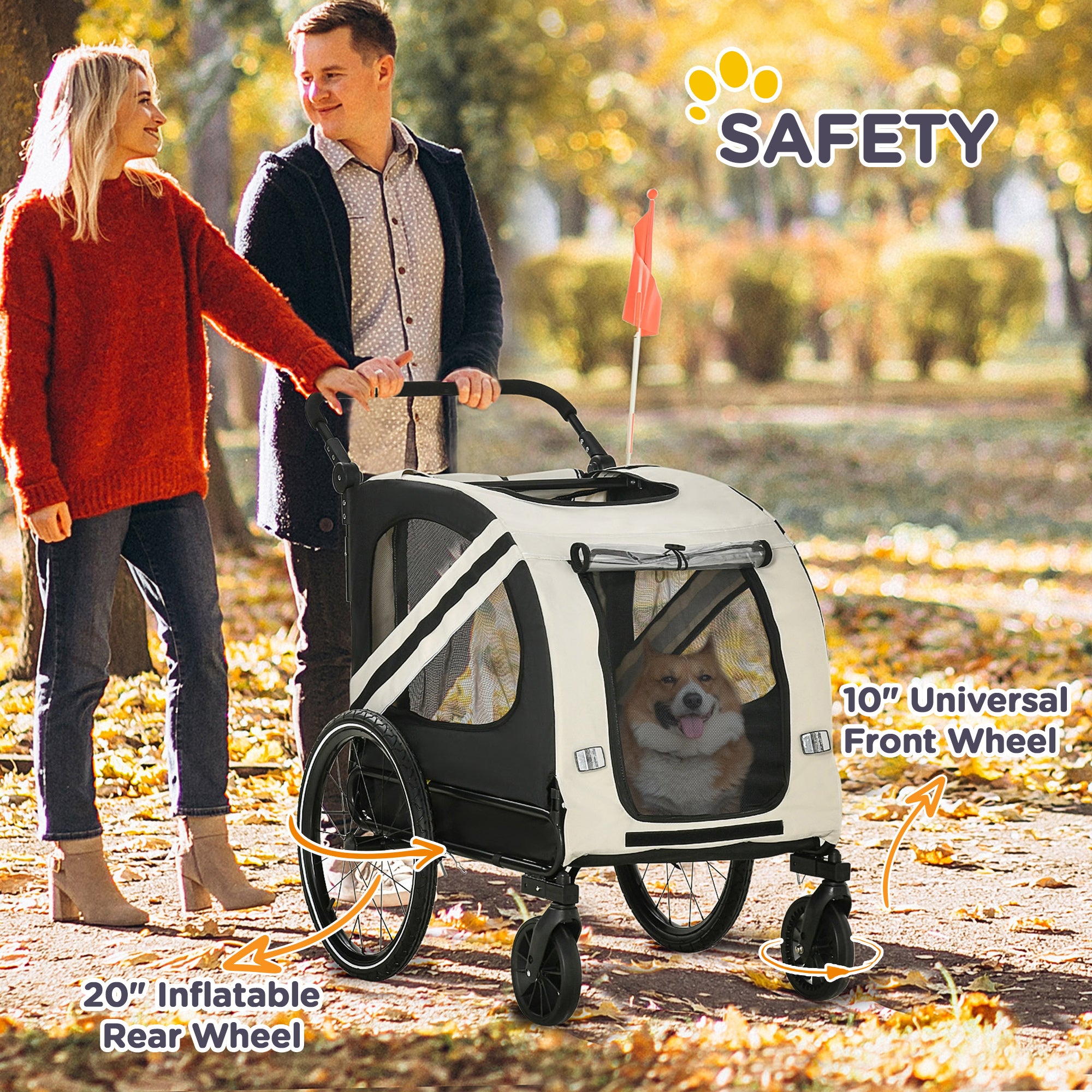2-in-1 Pet Bike Trailer for Small Dogs, Road-Visibility Dog Stroller Bicycle Carrier, Weather-Strong Bike Wagon Trailer Sidecar Attachment, White