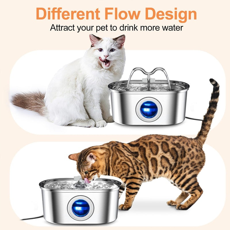 3.2L Cowhorn Model Pet Water Dispenser - Stainless Steel Automatic Water Fountain With 4 Replaceable Filters