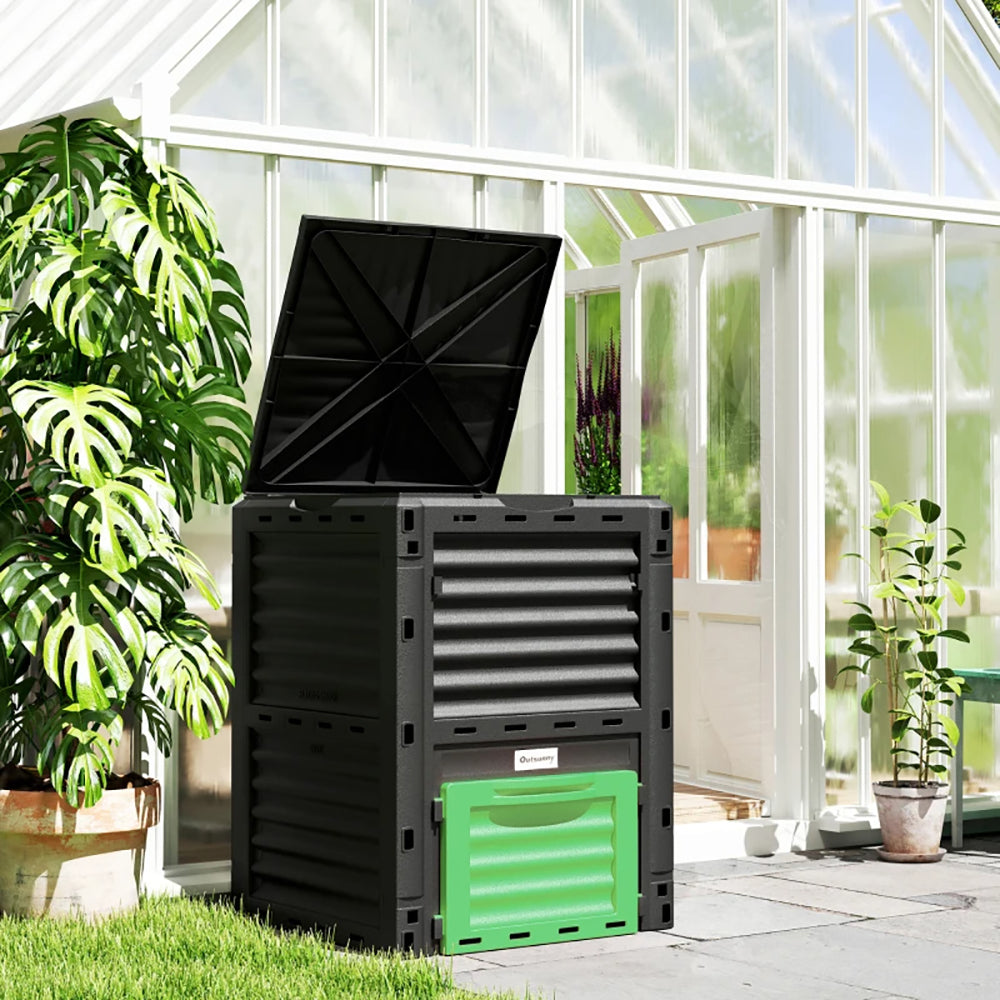Garden Compost Bin 80 Gallon Outdoor Large Capacity Composter Fast Create Fertile Soil Aerating Box, Green