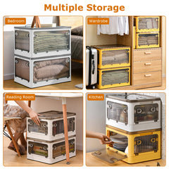 1Pc 70QT 66L Foldable Storage Bins With Lid 4 Doors Collapsible Stackable Closet Organizer Containers With Lock 4Pcs Wheels