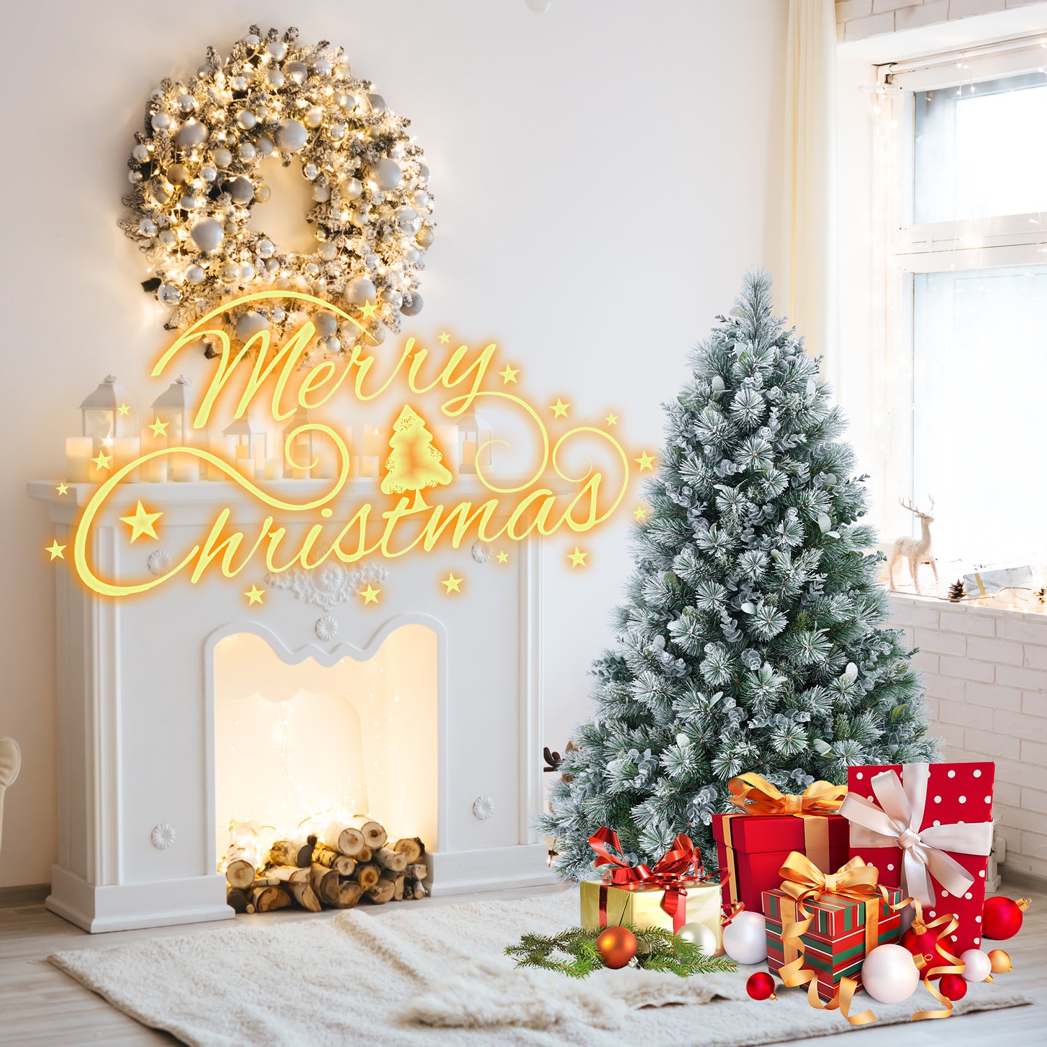 4FT Snow Flocked Christmas Tree Premium Artificial Christmas Tree With 404 Mixed PE Leaves & Tips, Small Realistic Full Pine Unlit Faux Xmas Tree With Snow For Home Office Holiday Decor