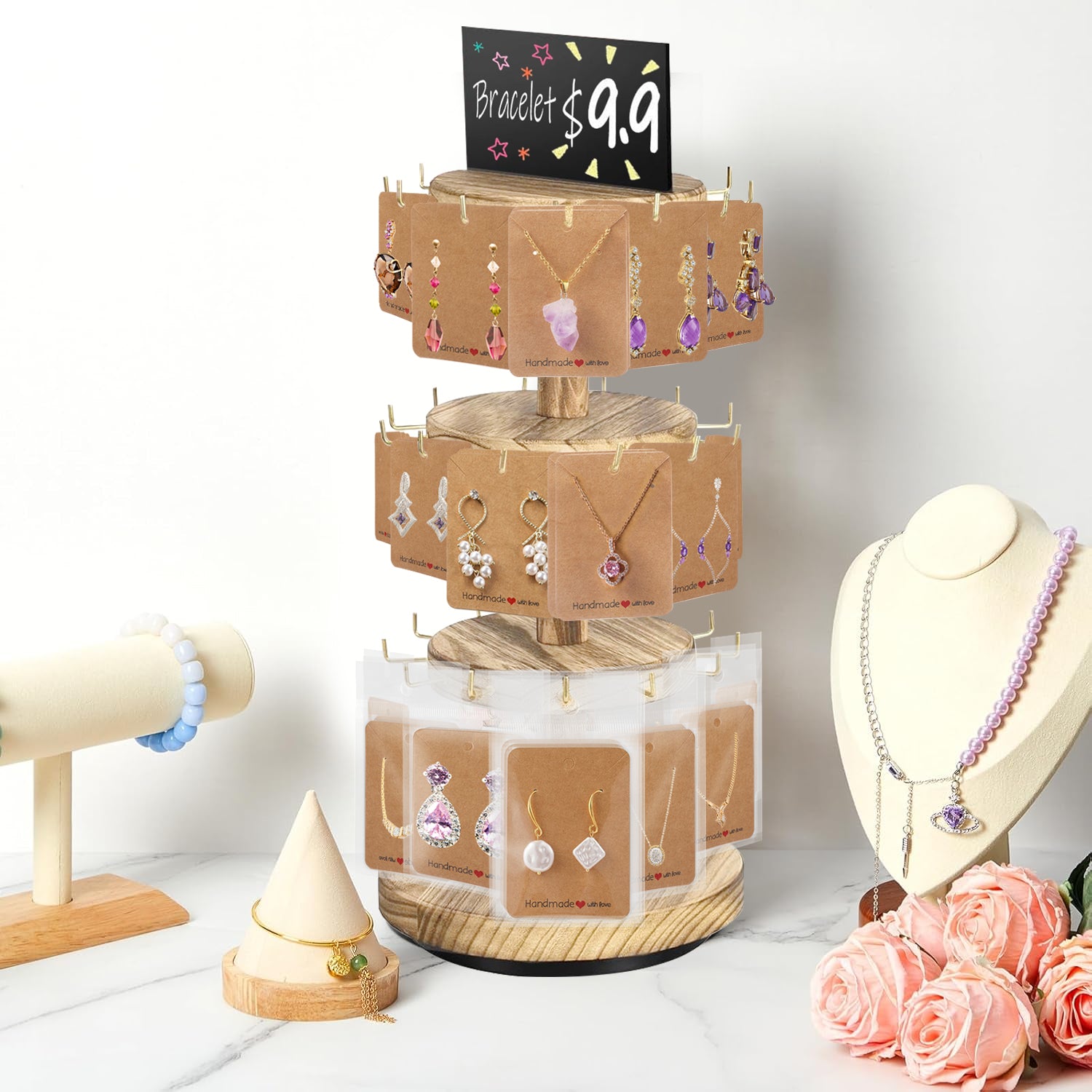 360 Rotating Earring Display Stands With 50 Earring Holder Cards