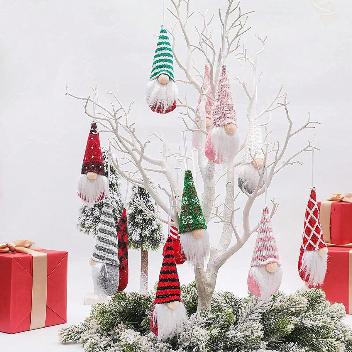 12 Pcs Christmas Gnome Ornaments Christmas Tree Decorations Pendant Ornaments Xmas Tree Hanging Small Swedish Tomte Santa Gnomes Doll Christmas Ornaments Set Holiday Party Decor