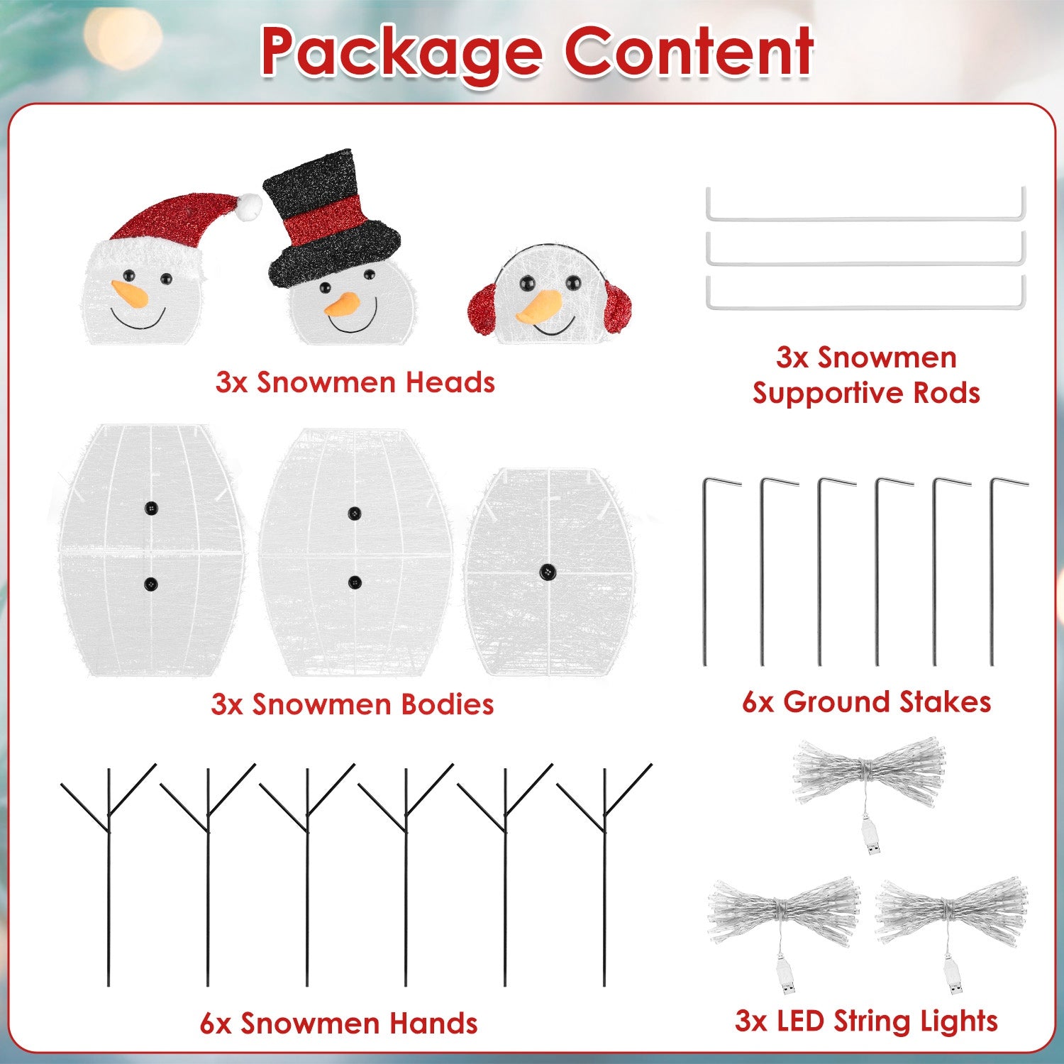 3Pcs 2D Christmas Snowman Yard Decoration Snowman Family Outdoor Decoration With 60Pcs LED Warm Yellow Lights IP44 Waterproof For Christmas Indoor Outdoor Holiday Display